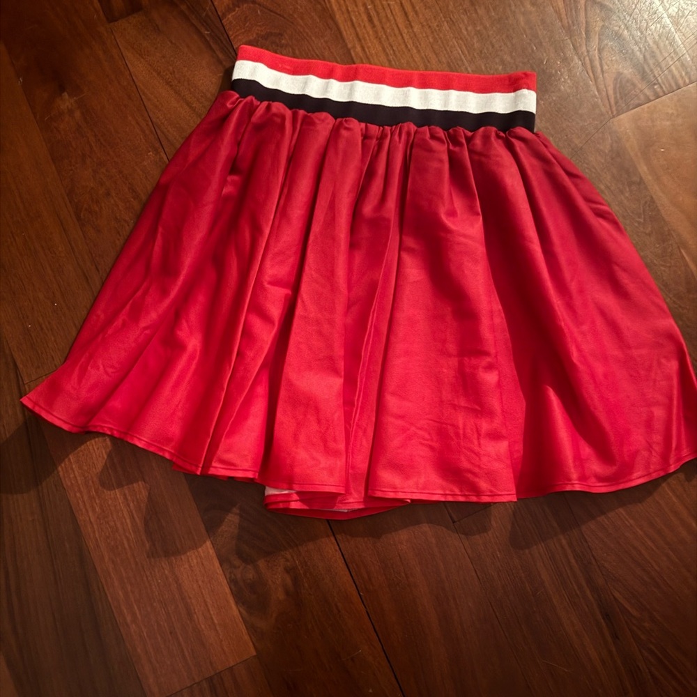 Red Mini Skirt with Striped Waistband